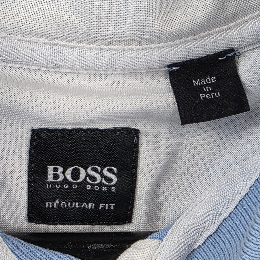 Hugo Boss Mens Light Blue Slub Knit Polo Shirt Regular Fit Short Sleeve Size L - Picture 4 of 8